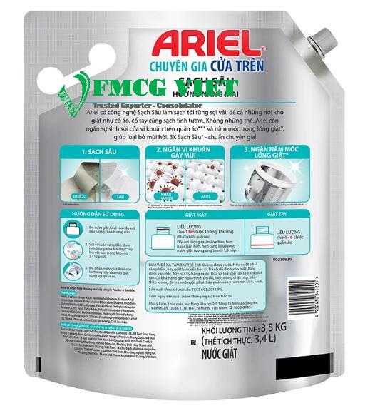 Ariel Deep Clean Detergent Liquid Sunrise Fresh 3.5Kg x 4 Pouches