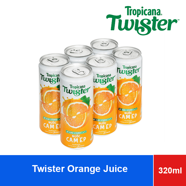 Tropicana Twister Orange Juice Drink Sleek Can 320ml x 24 Bottles Twister Orange Juice