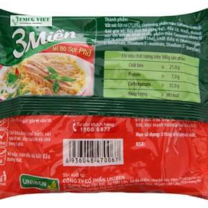 3 Mien Instant Noodles Steamed Beef Big Noodle Bag 65g x30