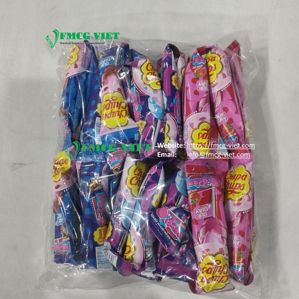 Chupa Chups Lollipop with Big Babol Gum Center Filled 432g ( 12g x 36 pcs) x 24 pouches (Cola, Strawberry, Apple)